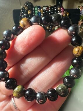 B22 Tigers Eye Black Obsidian and Hematite crystal